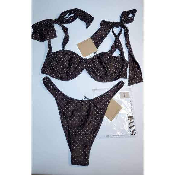 SAME LOS ANGELES 2 PC BIKINY WOMENS The Lady Bra Polka Dot Bottom High Weist L - Picture 2 of 10